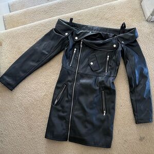 NWT Forever 21 Black Off-Shoulder Moto Biker Faux Leather Mini Dress